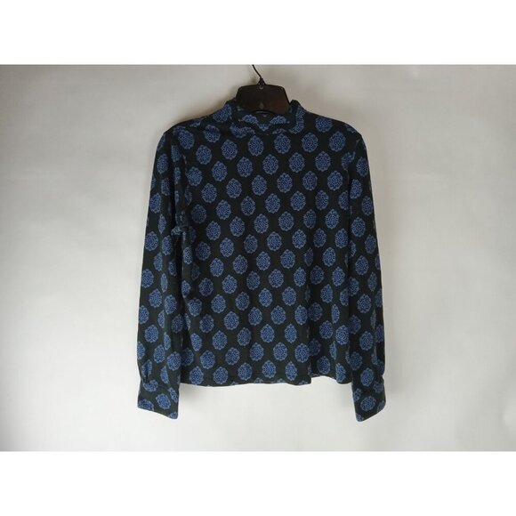 Talbots Women's Petites Black Blue Long Sleeves Turnlock Top sz Medium - Picture 1 of 10